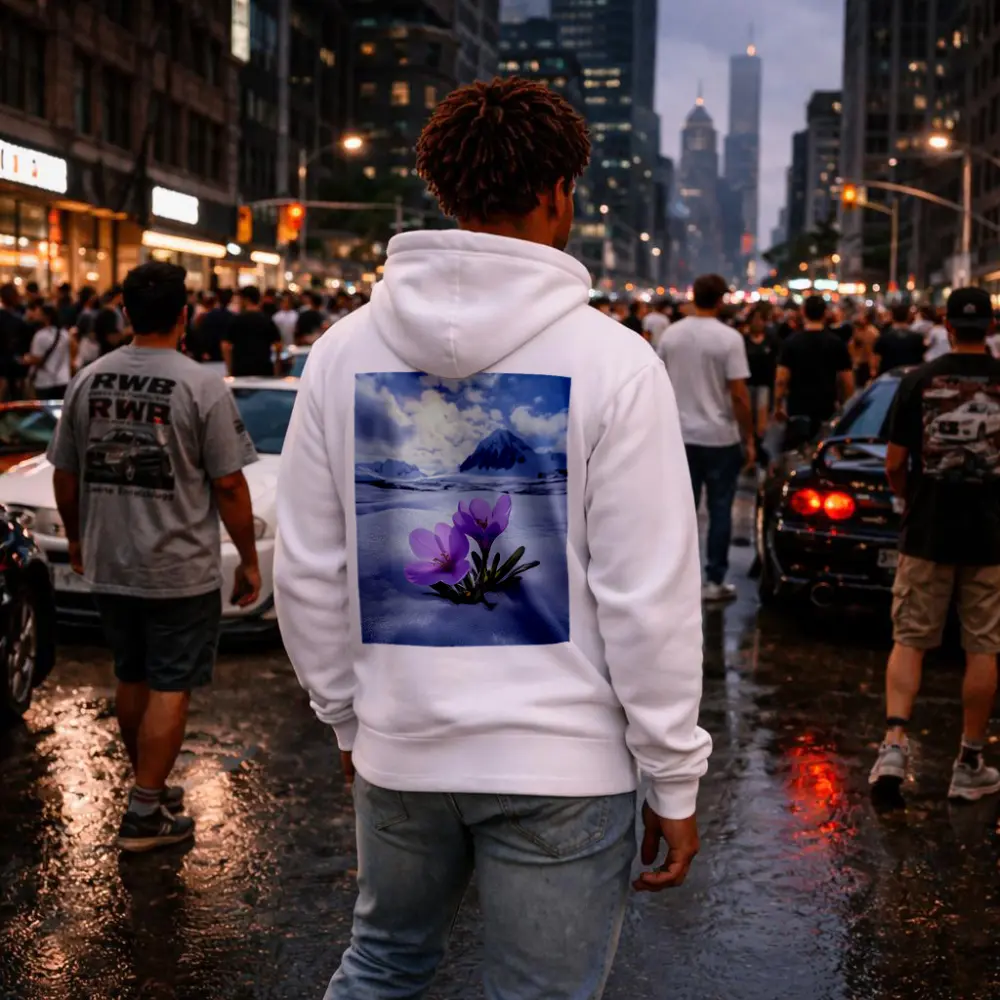 Purple Crocus Flowers Blooming In Snow – Hoodies