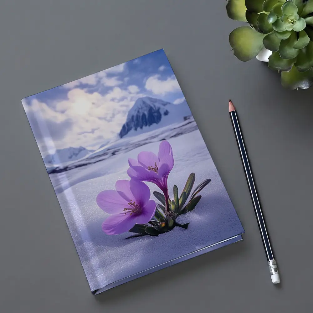 Purple Crocus Flowers Blooming In Snow – Notebooks