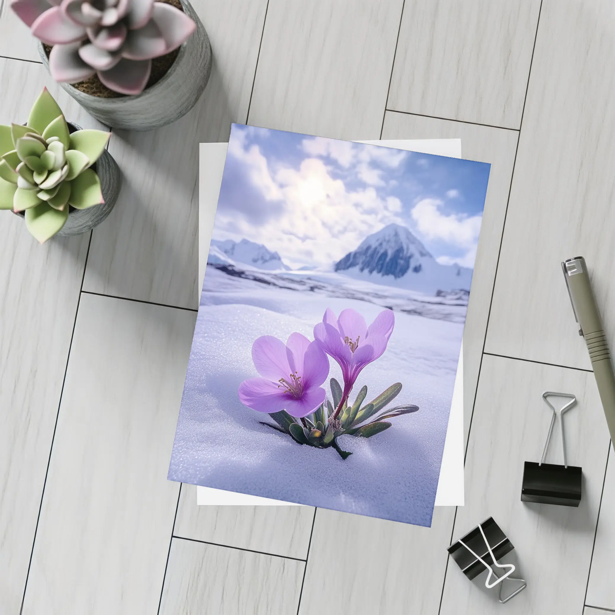 Purple Crocus Flowers Blooming In Snow – Postcards