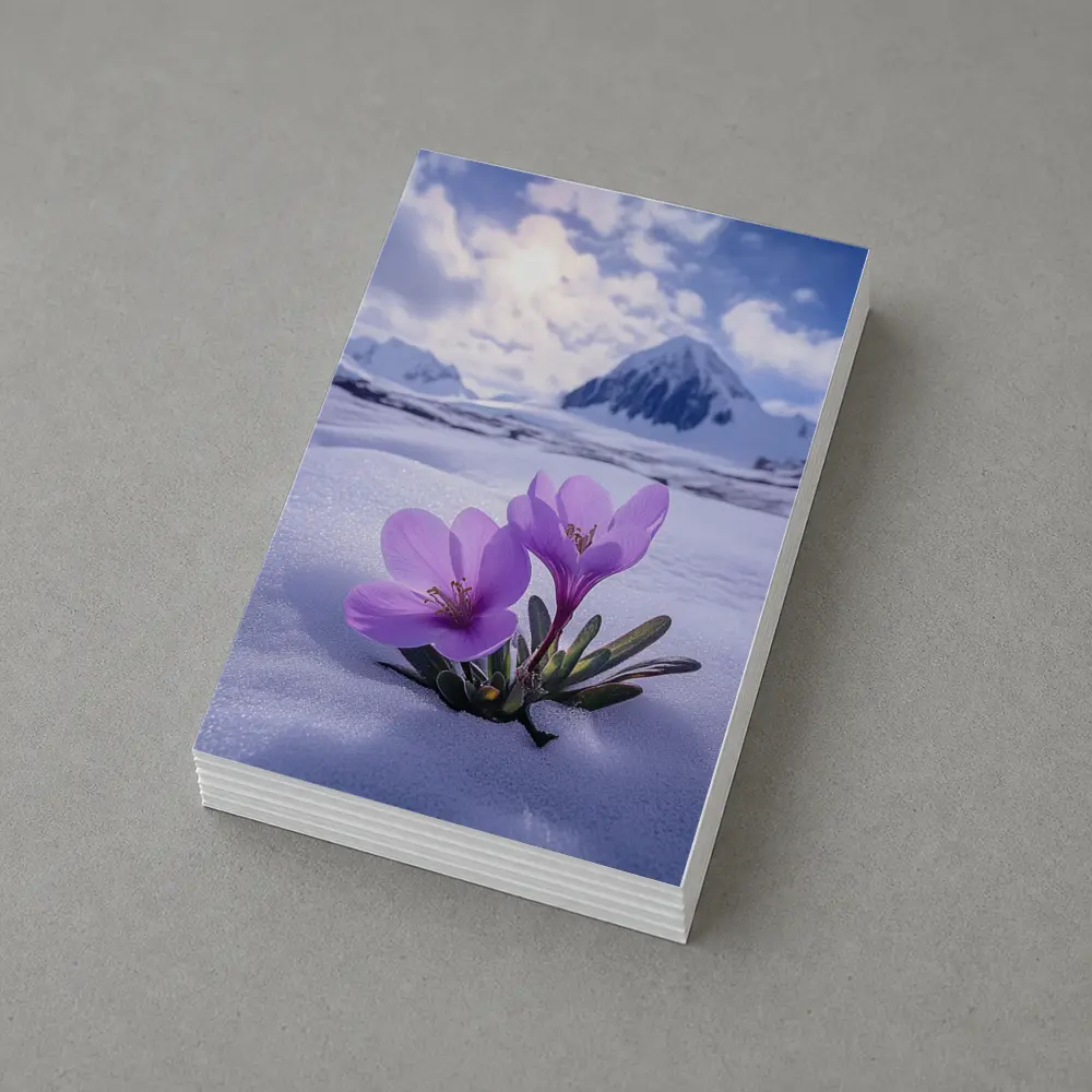 Purple Crocus Flowers Blooming In Snow – Postcards