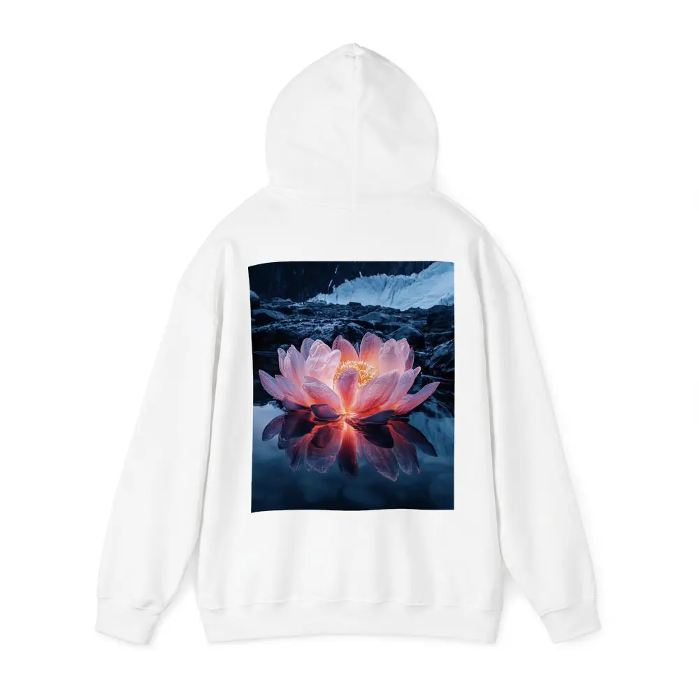 Glowing Lotus Flower on Dark Mountain Lake – Hoodies
