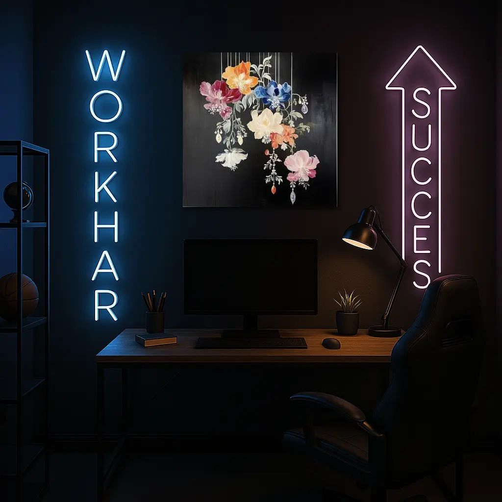 Colorful Flowers Hanging on Black Background – Wall Art