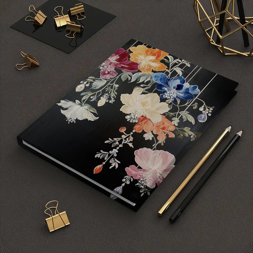 Colorful Flowers Hanging on Black Background – Notebooks