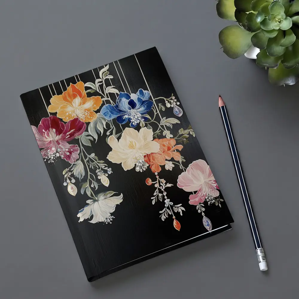 Colorful Flowers Hanging on Black Background – Notebooks