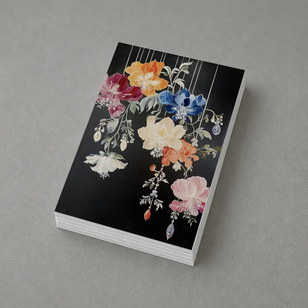 Colorful Flowers Hanging on Black Background – Postcards