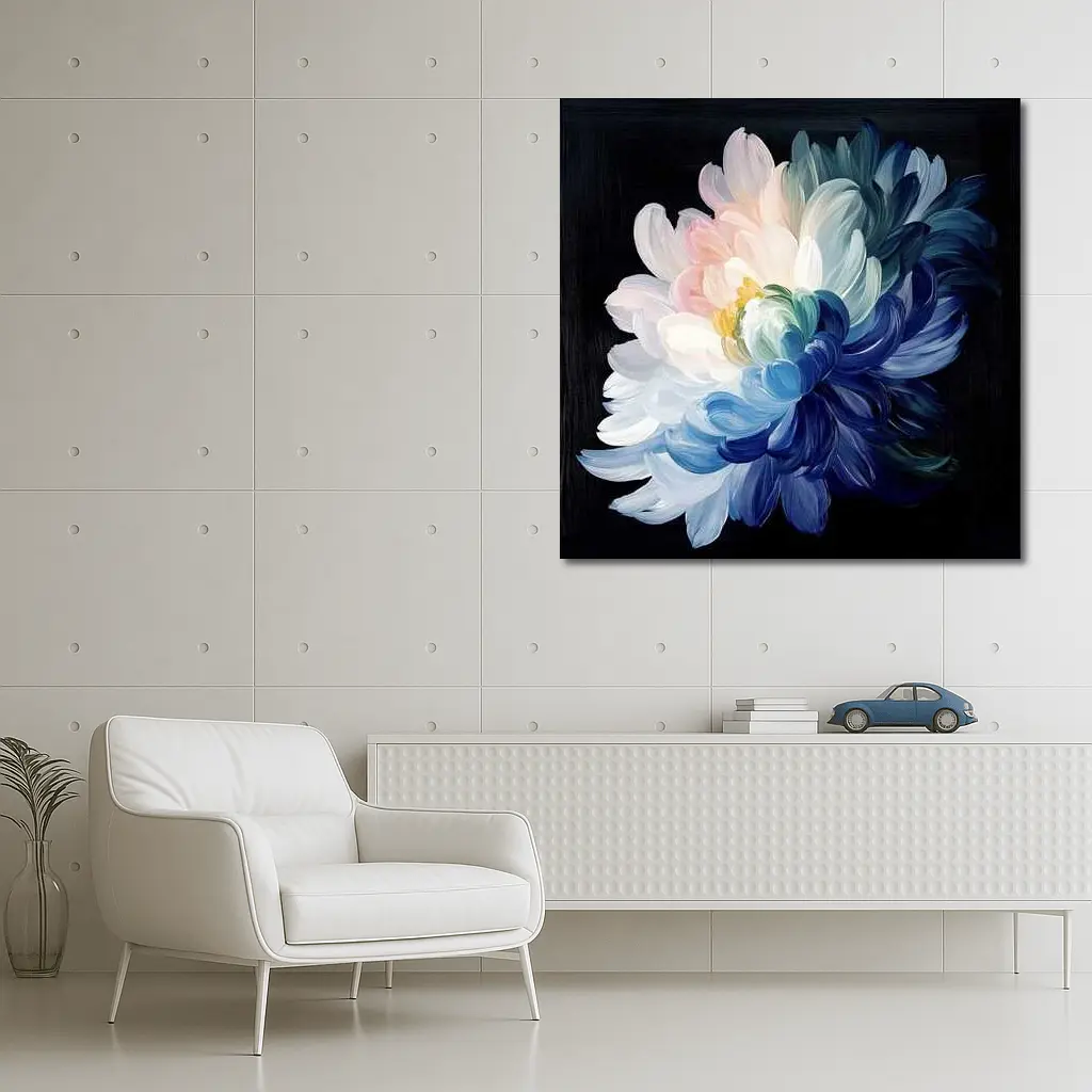 Chrysanthemum Oil Painting Dark Black Background – Wall Art
