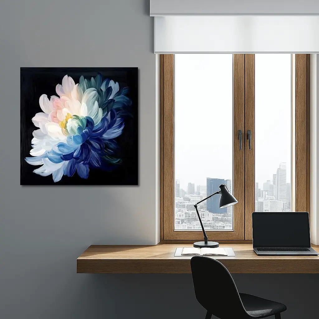 Chrysanthemum Oil Painting Dark Black Background – Wall Art