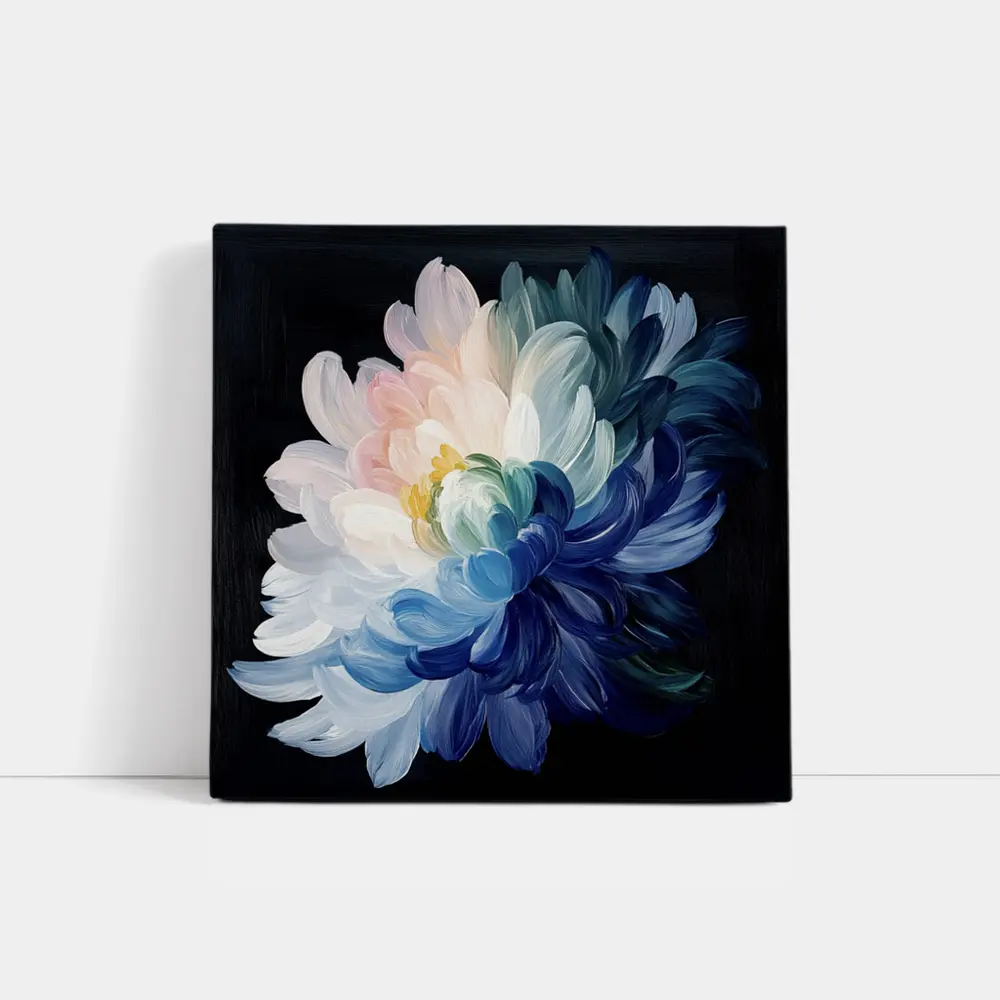 Chrysanthemum Oil Painting Dark Black Background – Wall Art