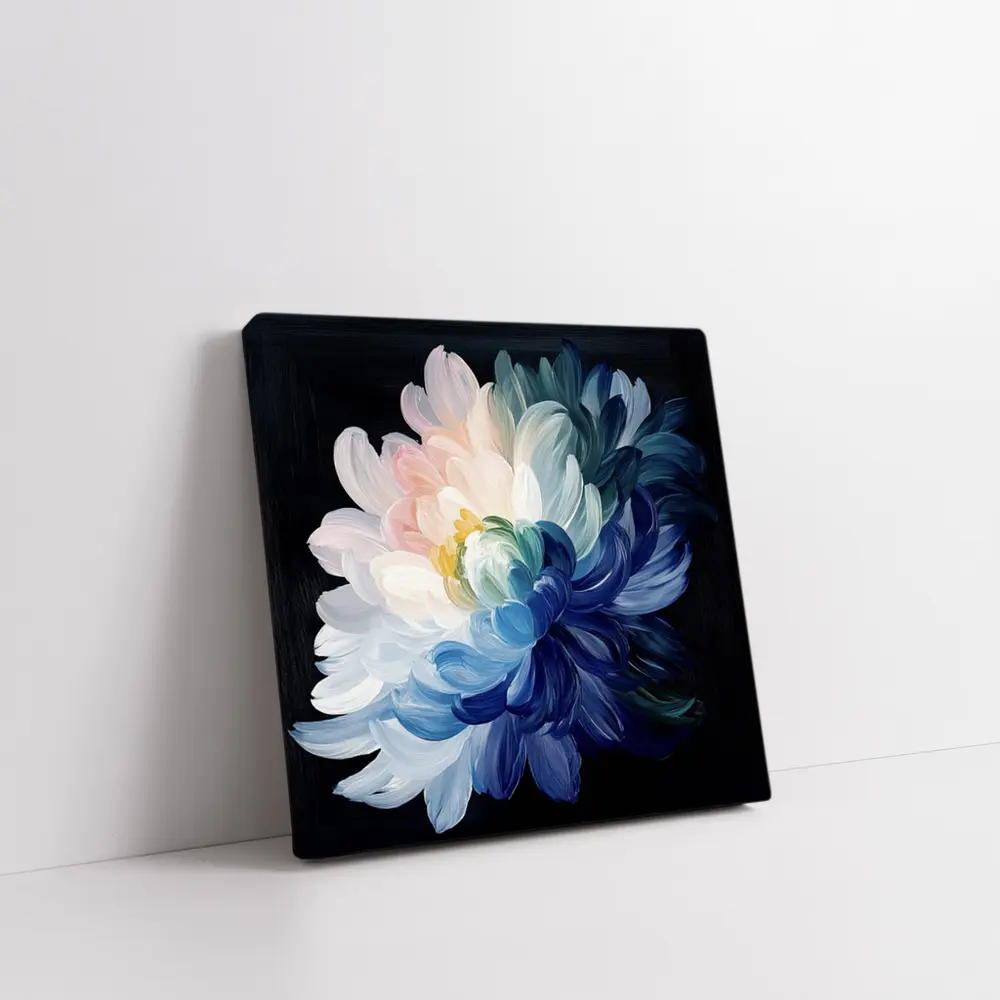 Chrysanthemum Oil Painting Dark Black Background – Wall Art