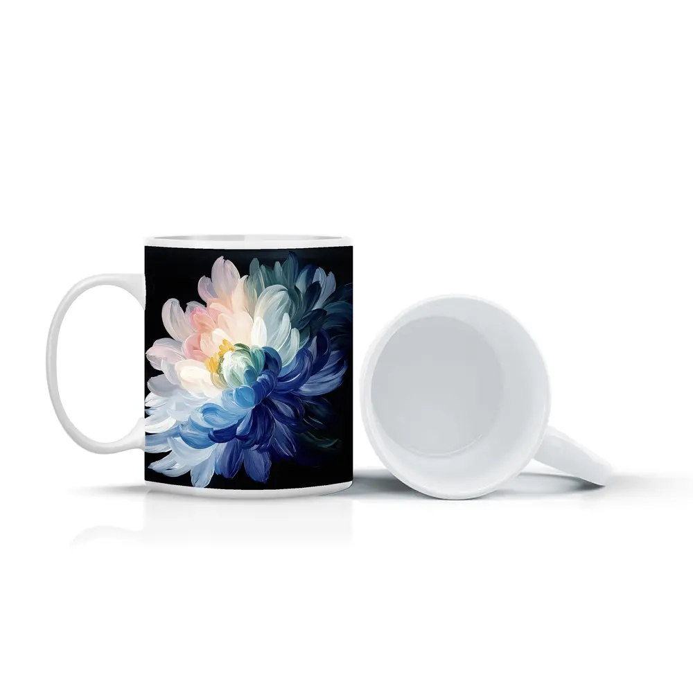 Chrysanthemum Oil Painting Dark Black Background – Mugs