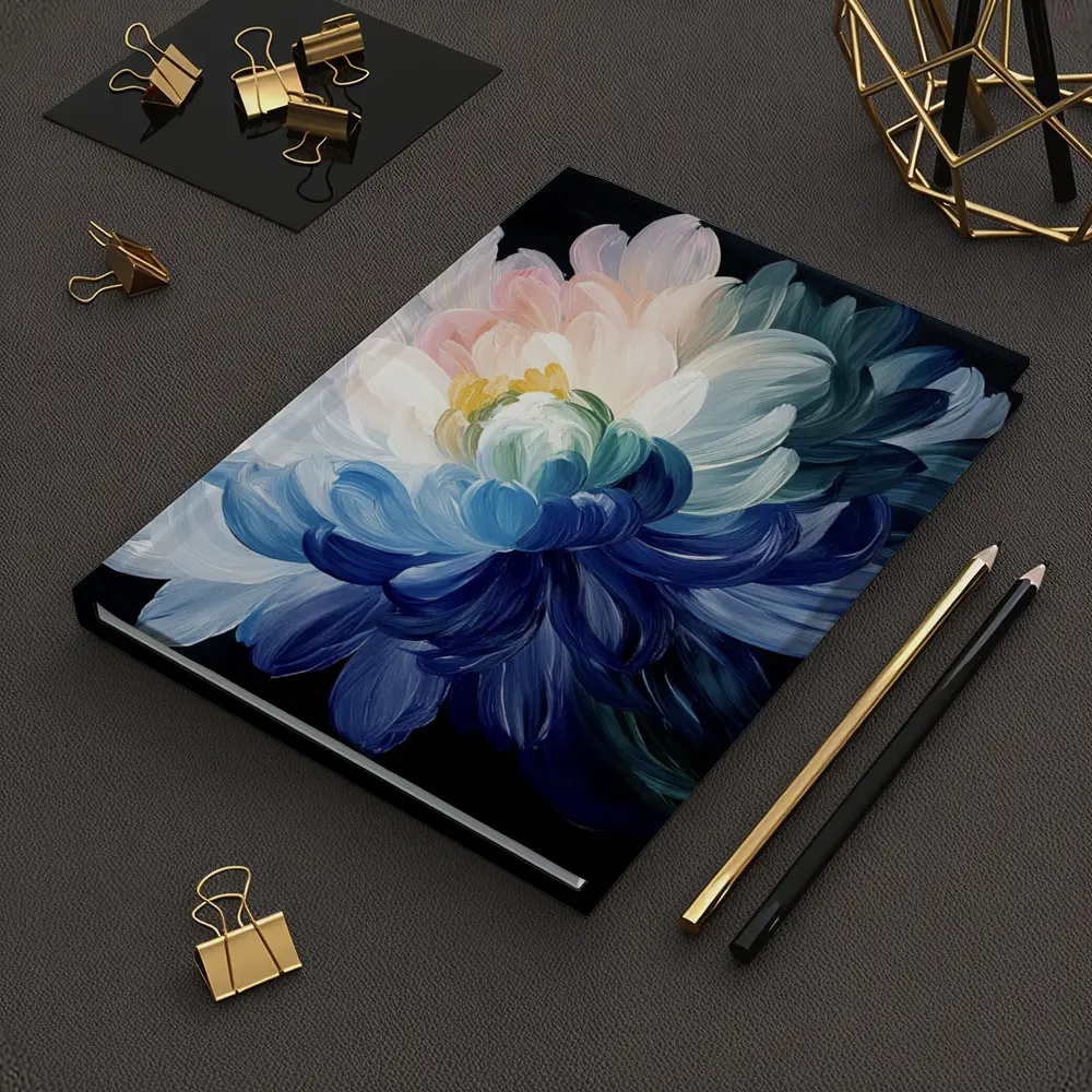 Chrysanthemum Oil Painting Dark Black Background – Notebooks