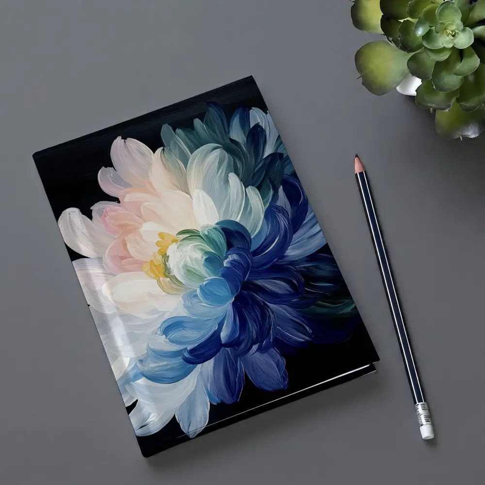 Chrysanthemum Oil Painting Dark Black Background – Notebooks