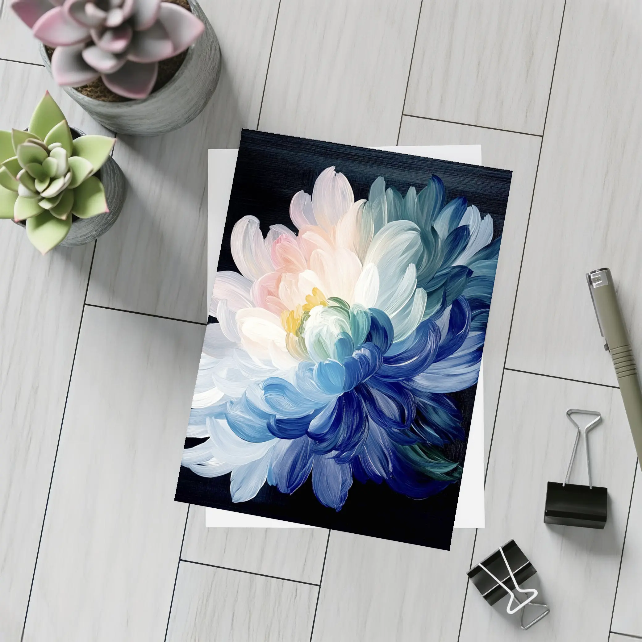Chrysanthemum Oil Painting Dark Black Background – Postcards