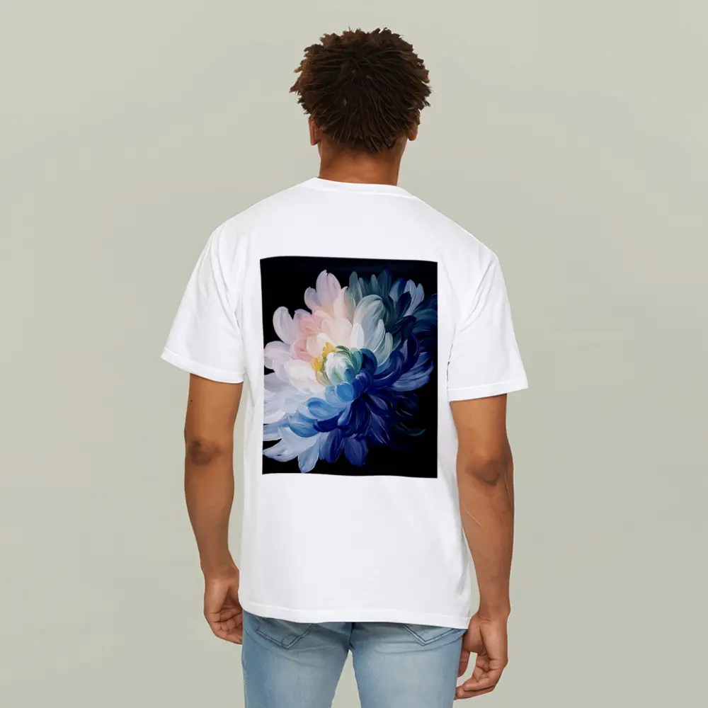 Chrysanthemum Oil Painting Dark Black Background – T-Shirts