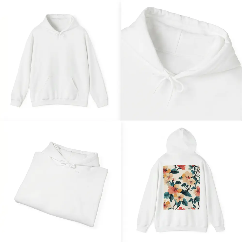 Tropical Floral Pattern Peach Coral Teal Leaves – Hoodies