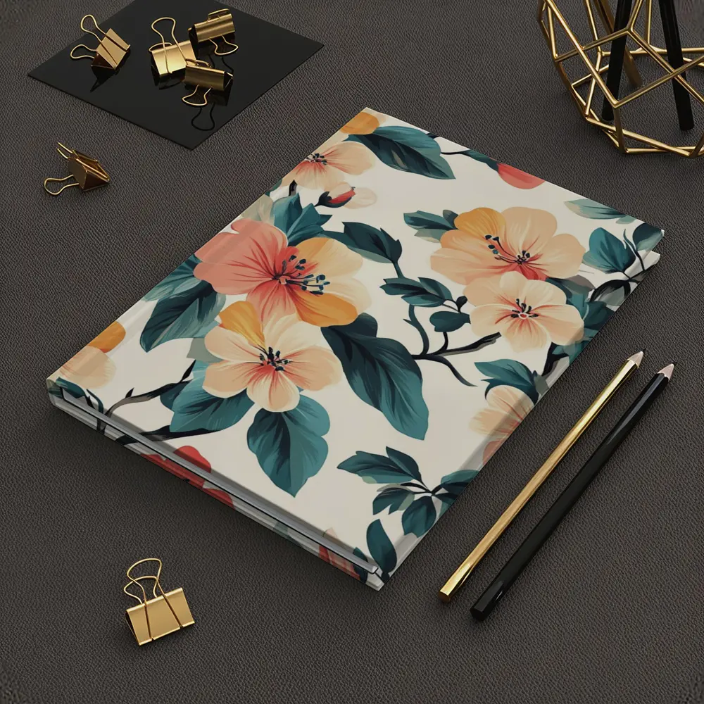 Tropical Floral Pattern Peach Coral Teal Leaves – Notebooks