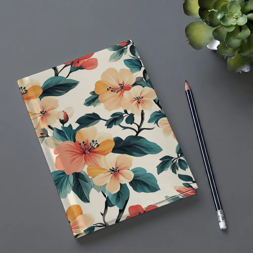 Tropical Floral Pattern Peach Coral Teal Leaves – Notebooks