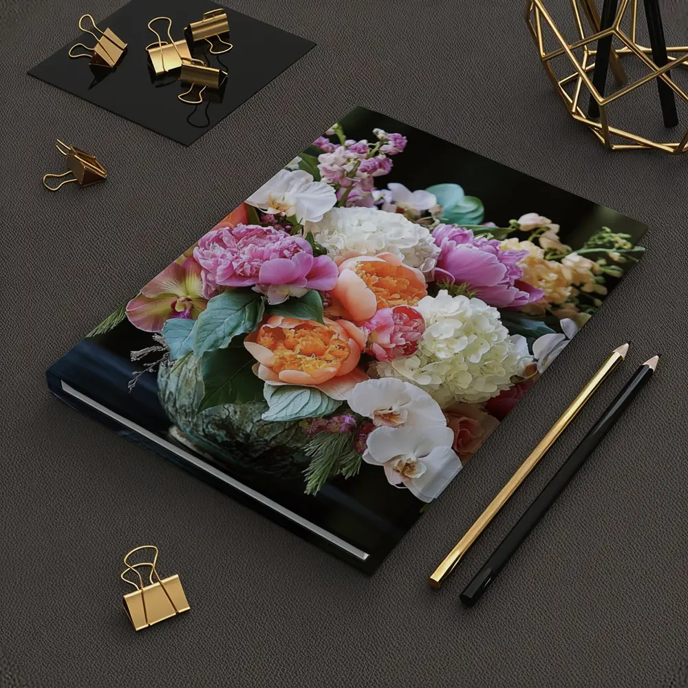 Peonies Orchids Hydrangea Bouquet Dark Background – Notebooks