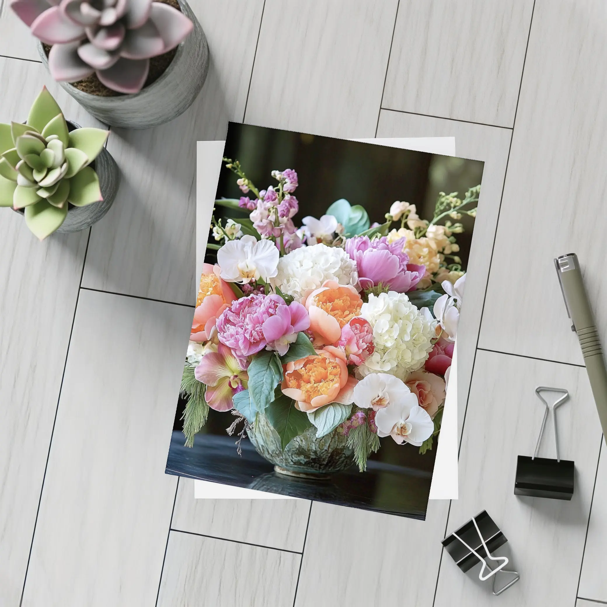 Peonies Orchids Hydrangea Bouquet Dark Background – Postcards