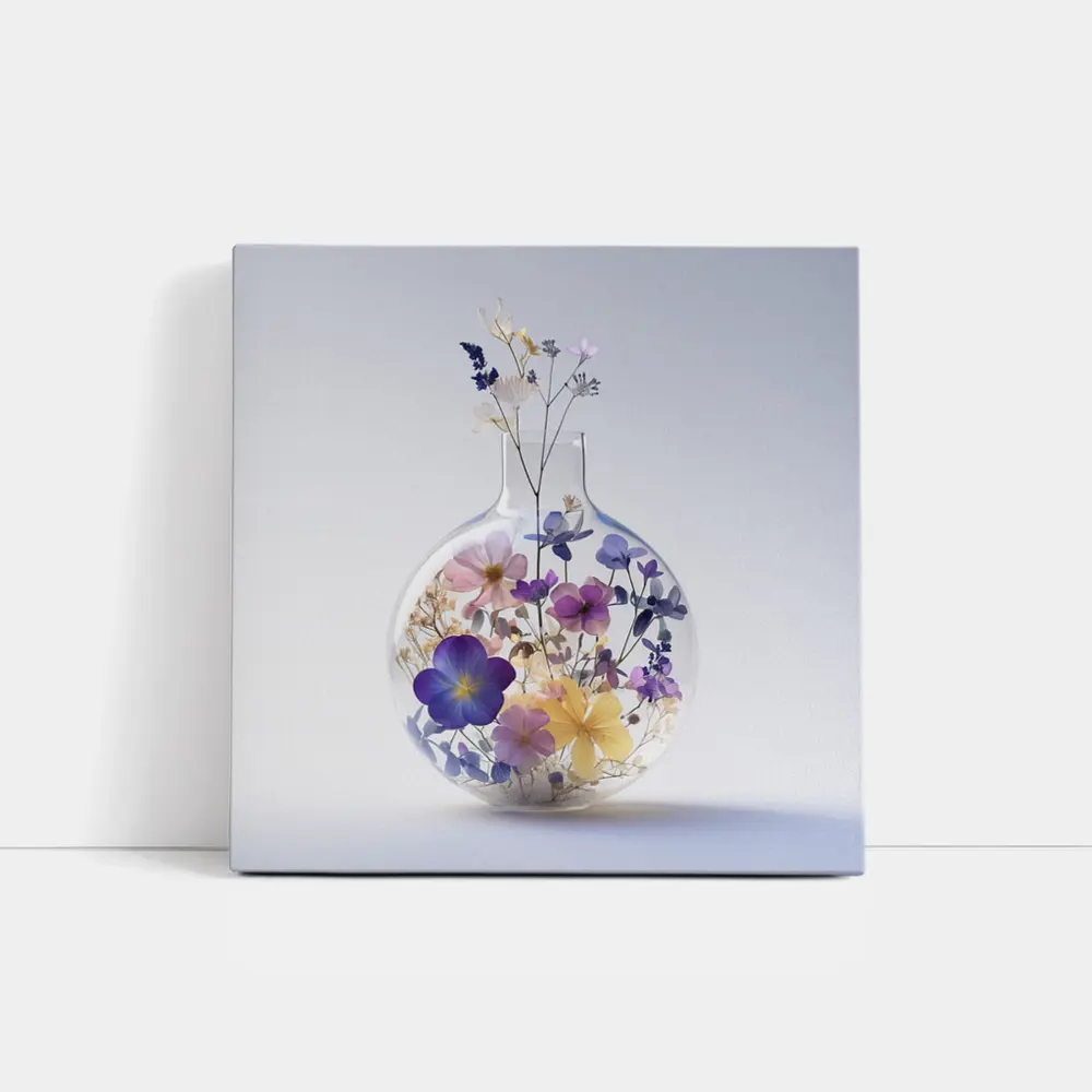 Pressed Wildflowers Inside Round Glass Vase – Wall Art