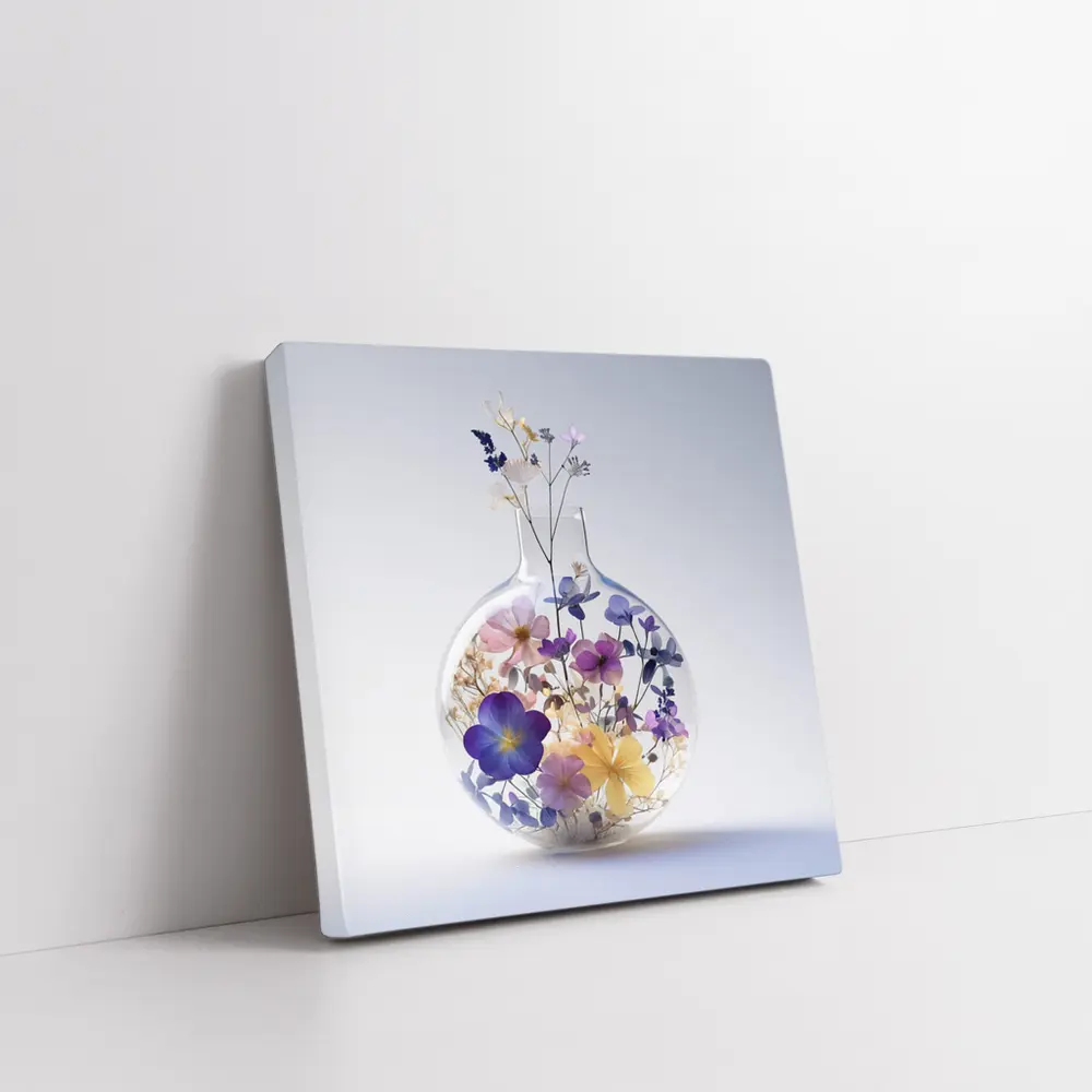 Pressed Wildflowers Inside Round Glass Vase – Wall Art