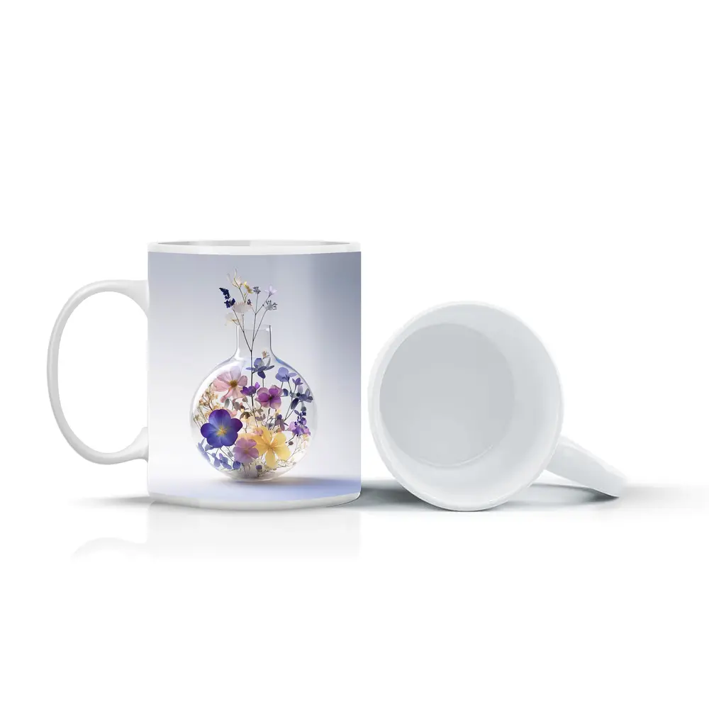 Pressed Wildflowers Inside Round Glass Vase – Mugs