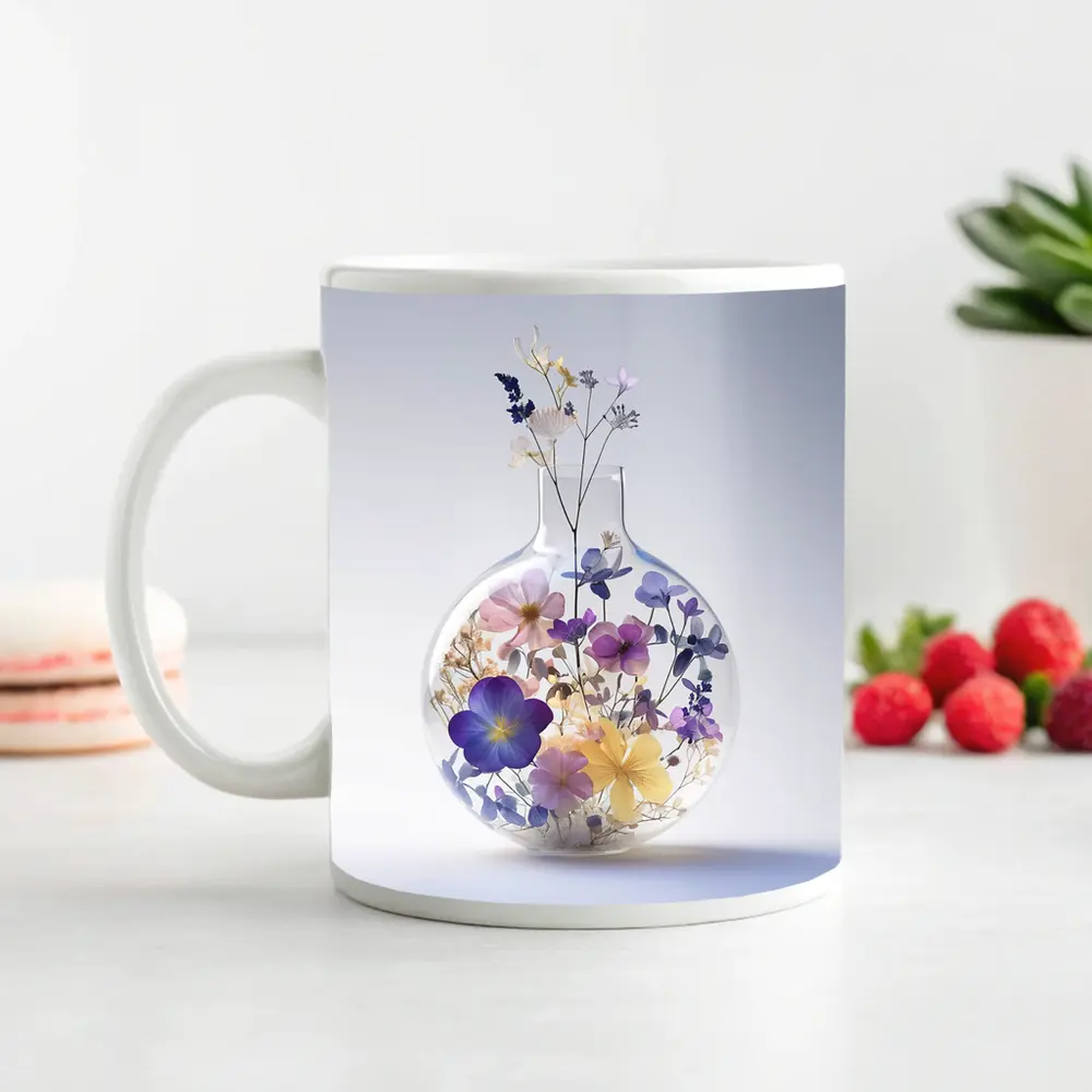 Pressed Wildflowers Inside Round Glass Vase – Mugs