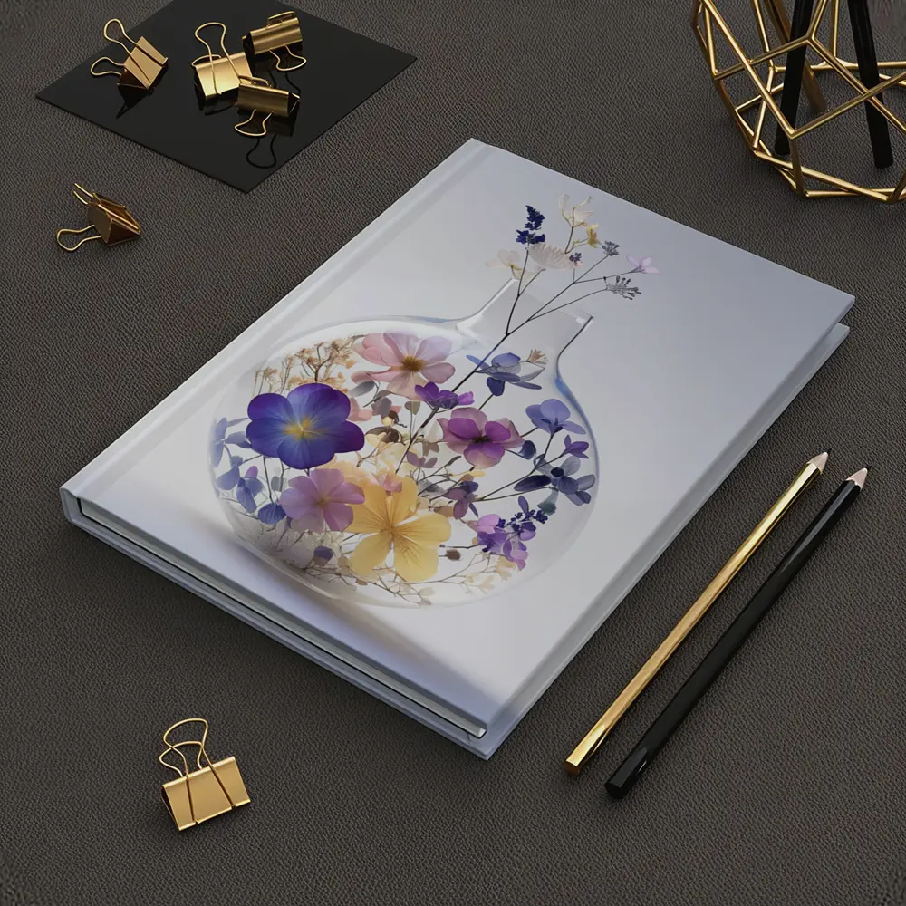 Pressed Wildflowers Inside Round Glass Vase – Notebooks