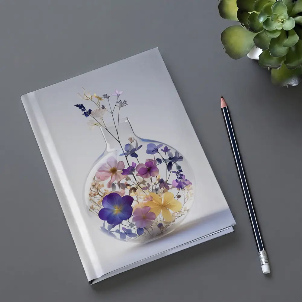 Pressed Wildflowers Inside Round Glass Vase – Notebooks