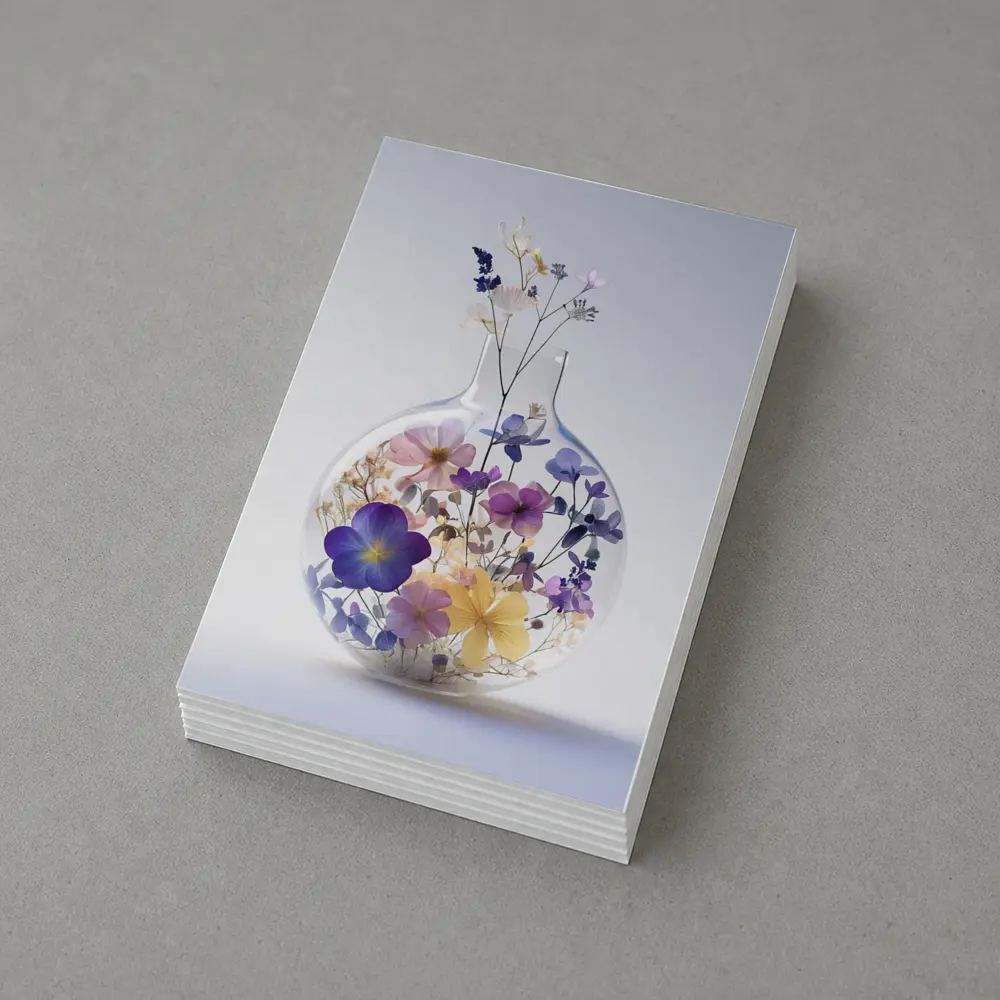 Pressed Wildflowers Inside Round Glass Vase – Postcards
