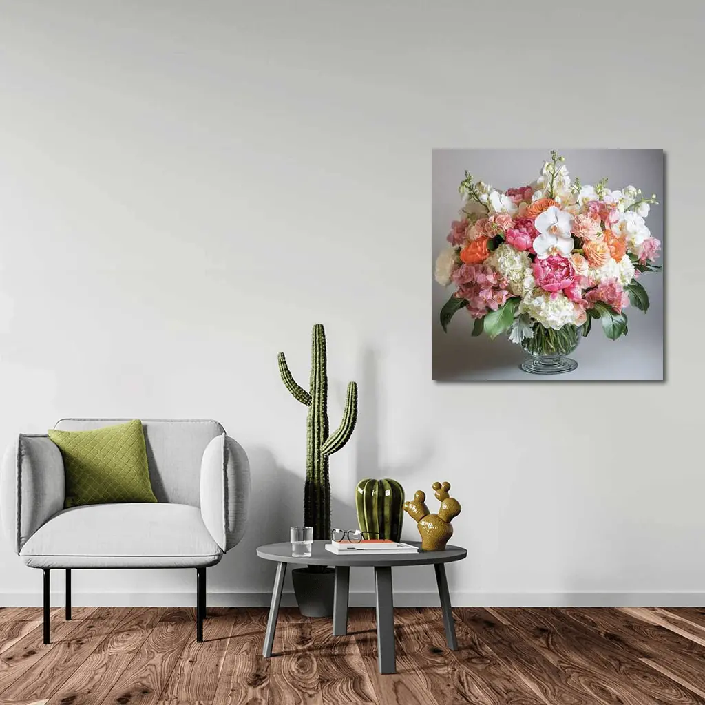 Peony Orchid Hydrangea Bouquet Glass Vase – Wall Art