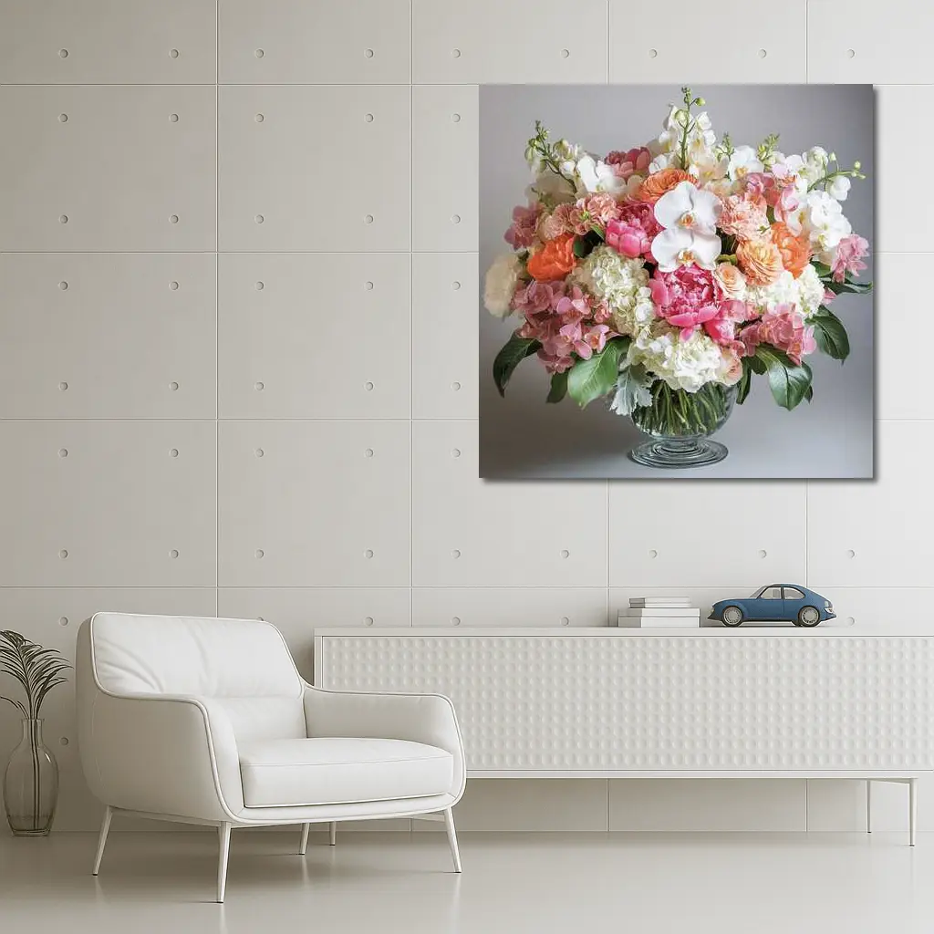 Peony Orchid Hydrangea Bouquet Glass Vase – Wall Art