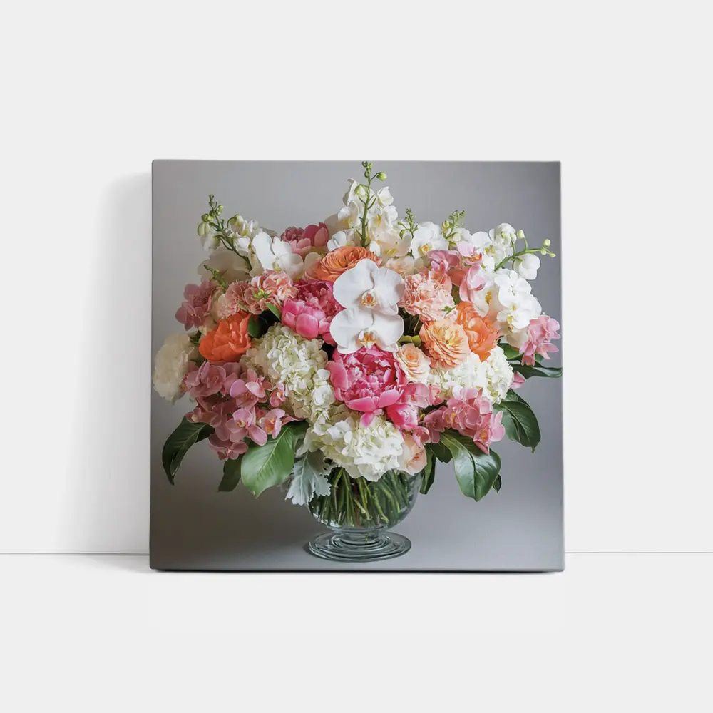 Peony Orchid Hydrangea Bouquet Glass Vase – Wall Art