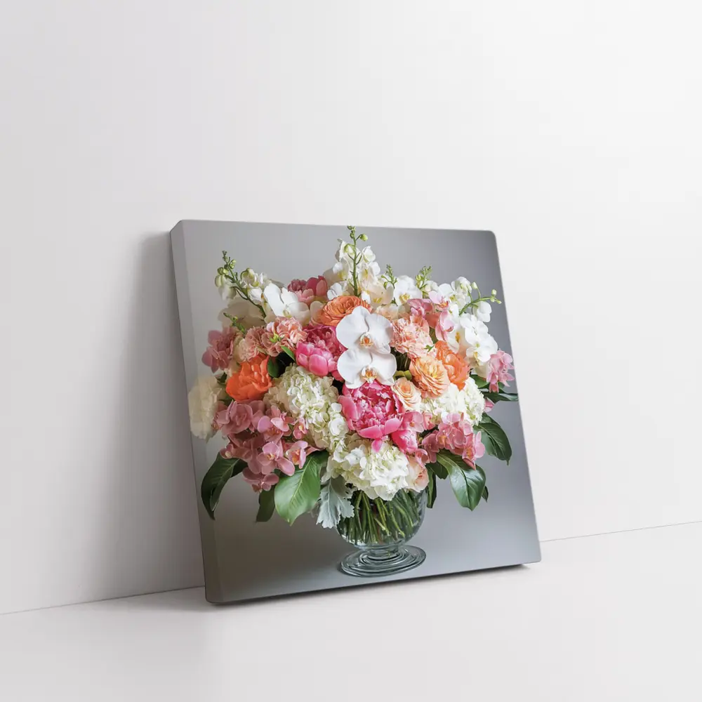 Peony Orchid Hydrangea Bouquet Glass Vase – Wall Art