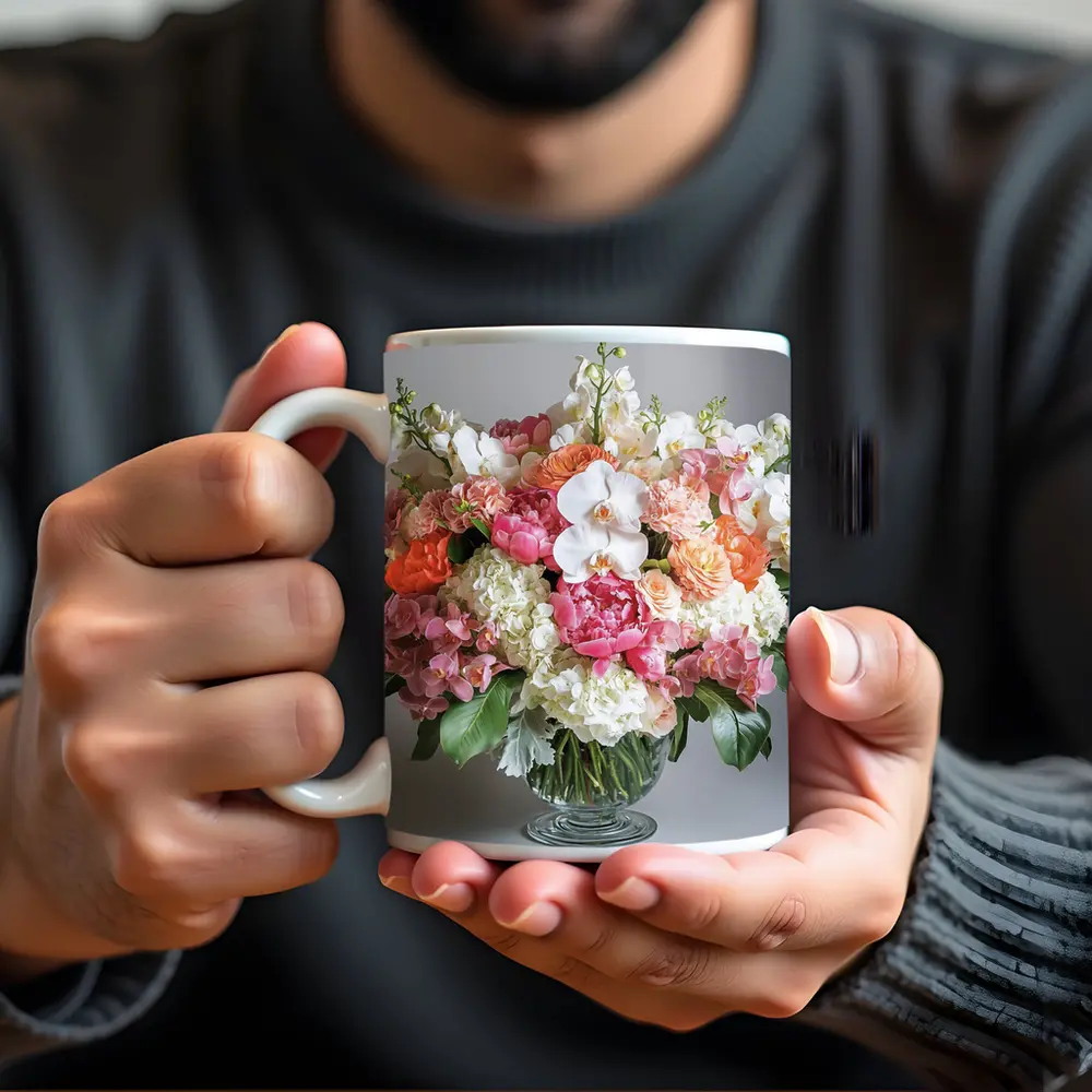 Peony Orchid Hydrangea Bouquet Glass Vase – Mugs