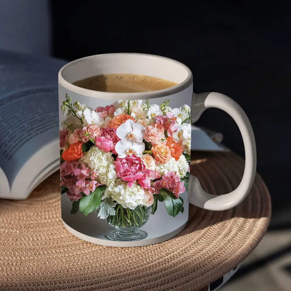 Peony Orchid Hydrangea Bouquet Glass Vase – Mugs