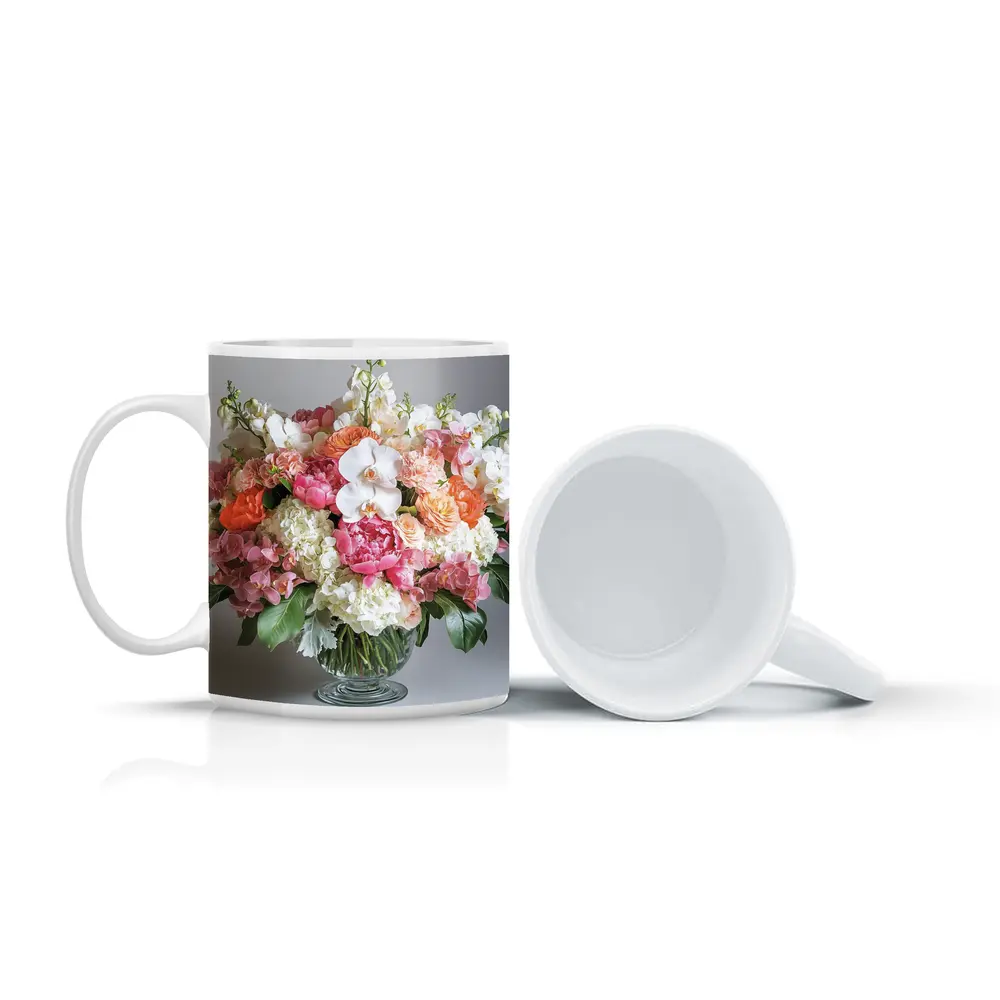 Peony Orchid Hydrangea Bouquet Glass Vase – Mugs