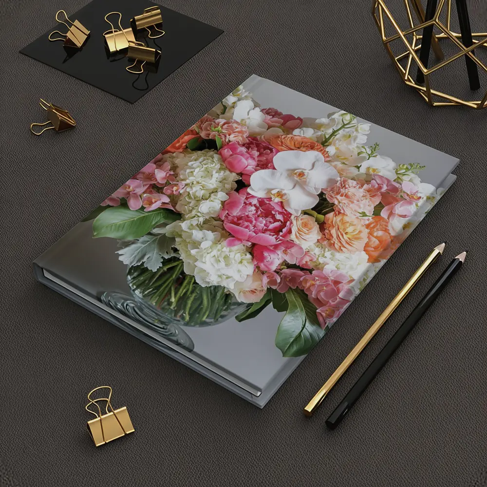 Peony Orchid Hydrangea Bouquet Glass Vase – Notebooks