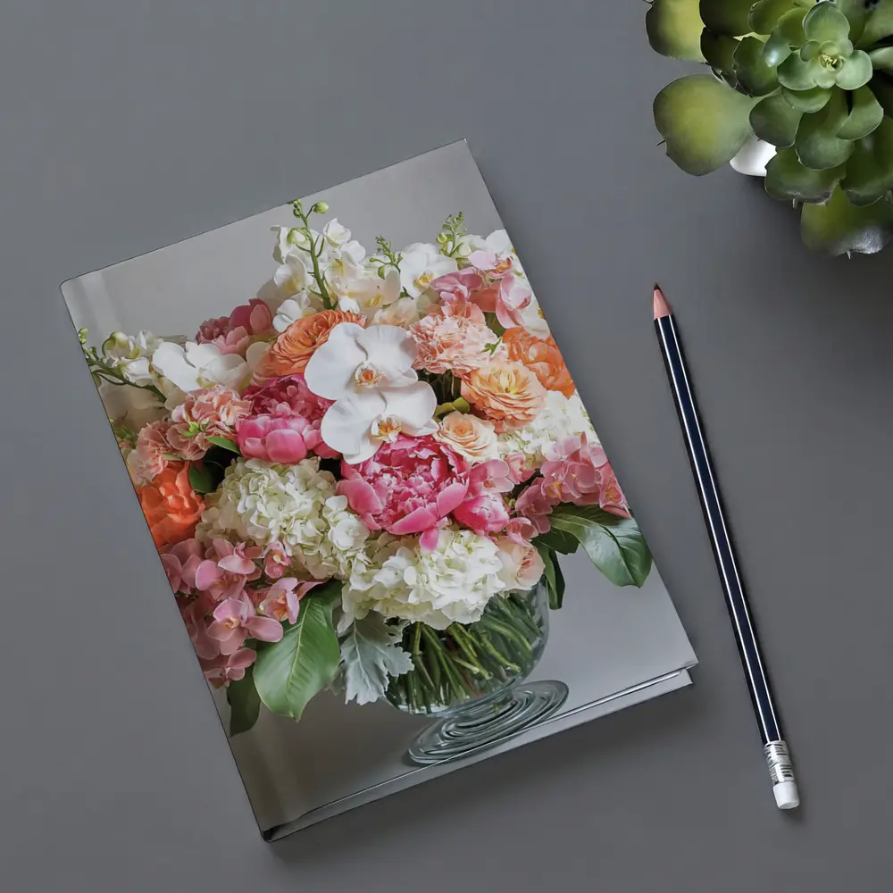 Peony Orchid Hydrangea Bouquet Glass Vase – Notebooks