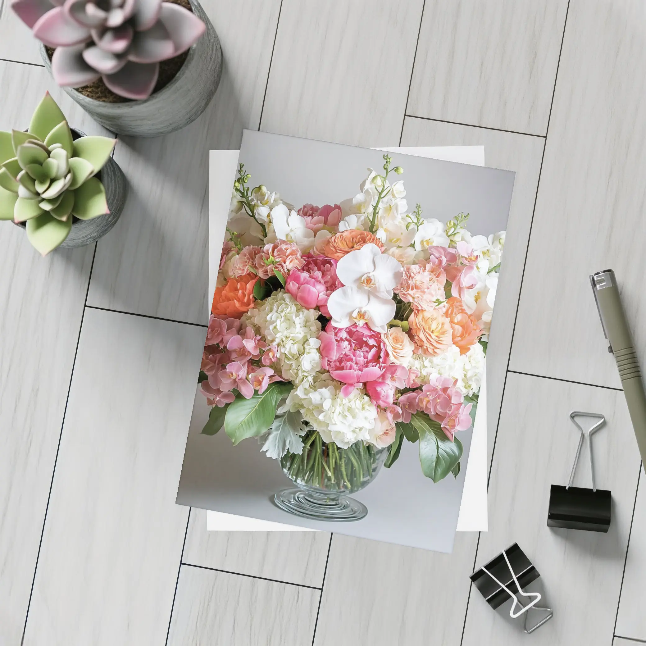 Peony Orchid Hydrangea Bouquet Glass Vase – Postcards