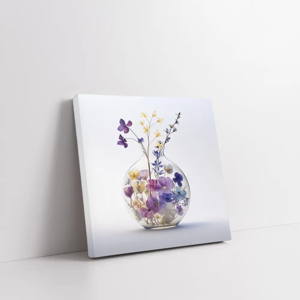 Pressed Wildflowers in Round Glass Vase – Wall Art