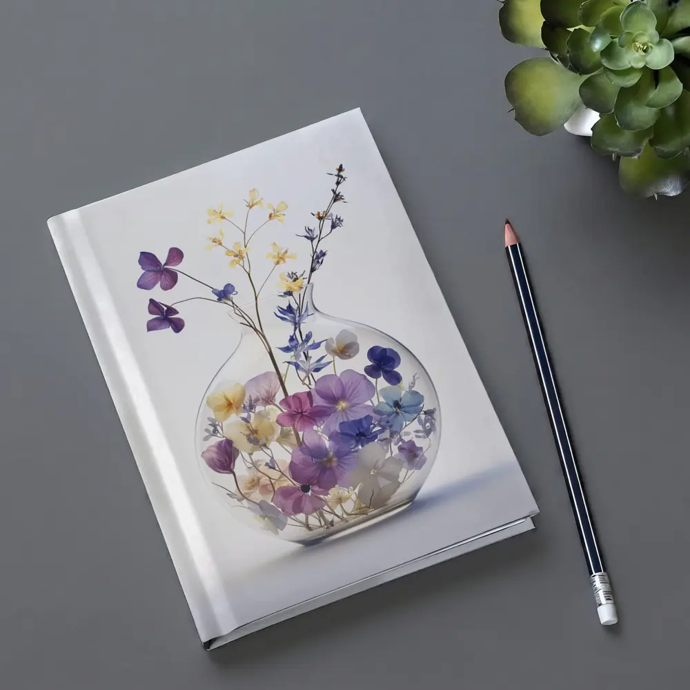 Pressed Wildflowers in Round Glass Vase – Notebooks