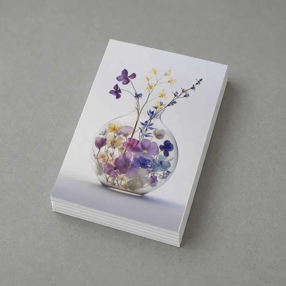 Pressed Wildflowers in Round Glass Vase – Postcards