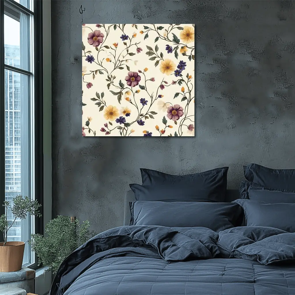 Vintage Botanical Floral Vine Pattern Beige Background – Wall Art