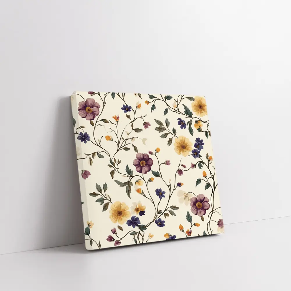 Vintage Botanical Floral Vine Pattern Beige Background – Wall Art