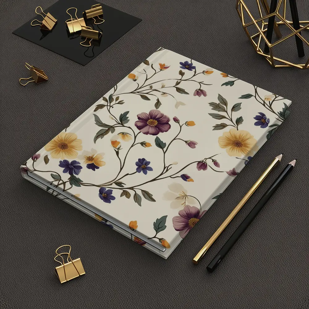 Vintage Botanical Floral Vine Pattern Beige Background – Notebooks