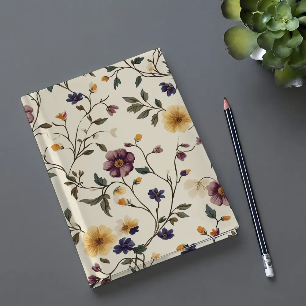 Vintage Botanical Floral Vine Pattern Beige Background – Notebooks
