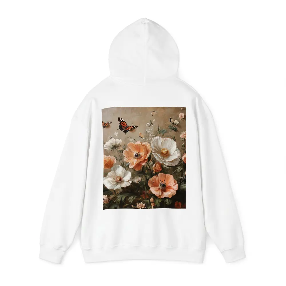 Peach White Poppies Butterflies Oil Painting – Hoodies