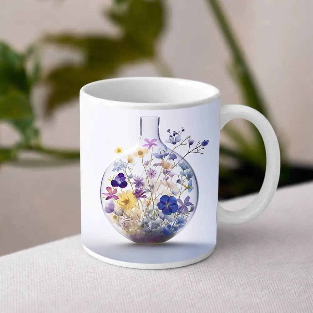Wildflowers Inside Glass Vase Minimal Art – Mugs