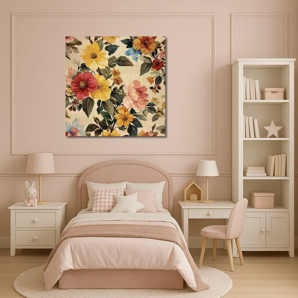 Vintage Floral Pattern Beige Botanical Background – Wall Art